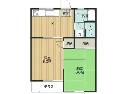 スカイハイツ 2号棟(2DK/2階)の間取り写真