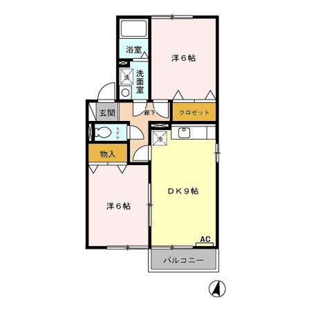 ウィング守山(2DK/2階)の間取り写真