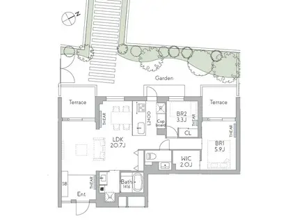 THE GRANDUO FUTAKOTAMAGAWA(2LDK/1階)の間取り写真
