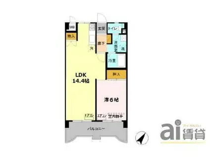テイーワイパレス(1LDK/2階)の間取り写真