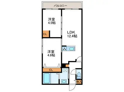 GRAN BELL OE グランベル オオエ(2LDK/5階)の間取り写真