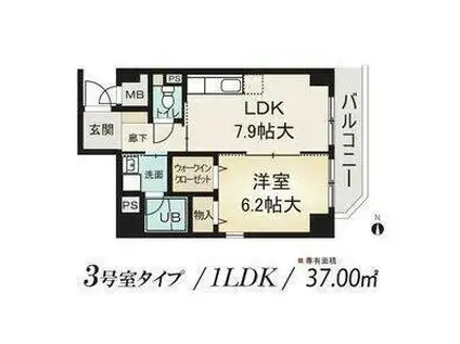 シャルム八田(1LDK/3階)の間取り写真