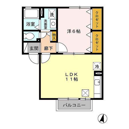 オリーヴ I/II(1LDK/1階)の間取り写真