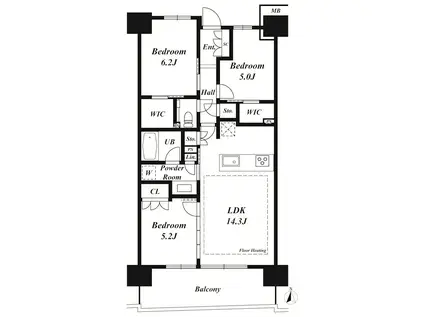 ガーデンクロス東京王子(3LDK/3階)の間取り写真