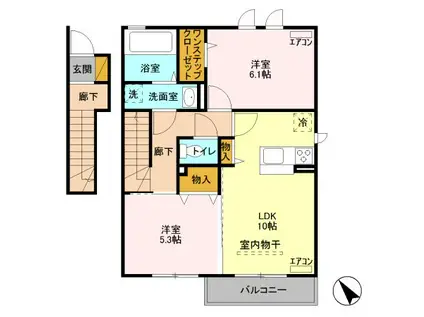 フォーゲルテラス グリューン VI(2LDK/2階)の間取り写真