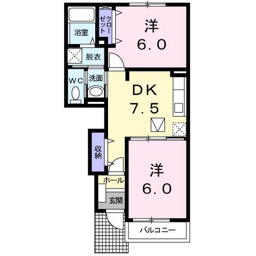 ゼファーII(2DK/1階)の間取り写真