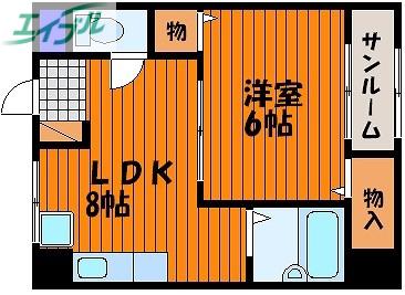 大学町マンション(1LDK/6階)の間取り写真