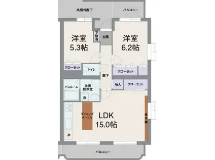 アウローラ桜堤(2LDK/4階)の間取り写真