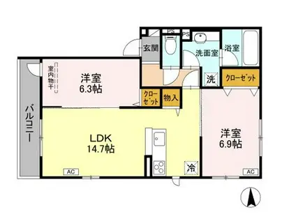エンラージ西院(2LDK/1階)の間取り写真