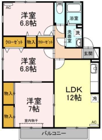 ルミナス山城 A棟(3LDK/1階)の間取り写真