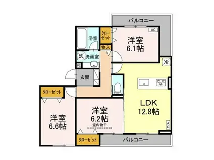 セレスティア本荘中ノ町B(3LDK/3階)の間取り写真