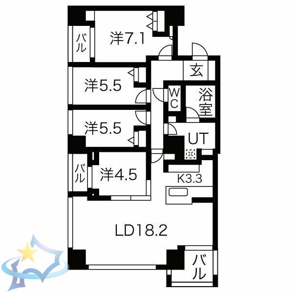 ラジェストタワー琴似(4LDK/18階)の間取り写真