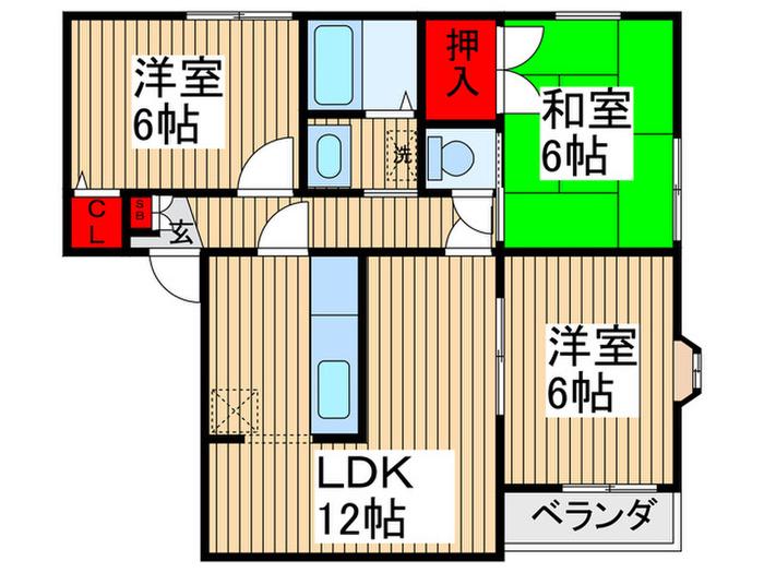 シャトーフローレンスB棟(3LDK/2階)の間取り写真