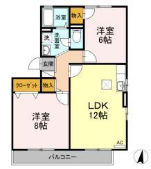 エクシード平野A棟(2LDK/1階)の間取り写真