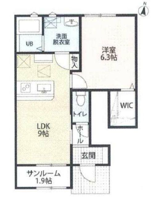 LOTUS西横地(1LDK/1階)の間取り写真