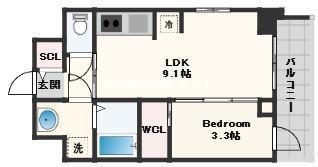 S-RESIDENCE松屋町ASENCE(1LDK/7階)の間取り写真
