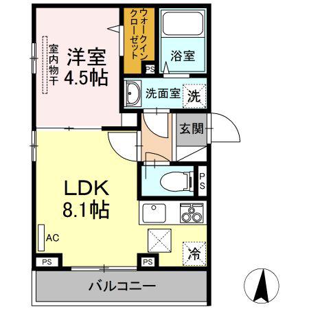 クロノス天神(1LDK/1階)の間取り写真