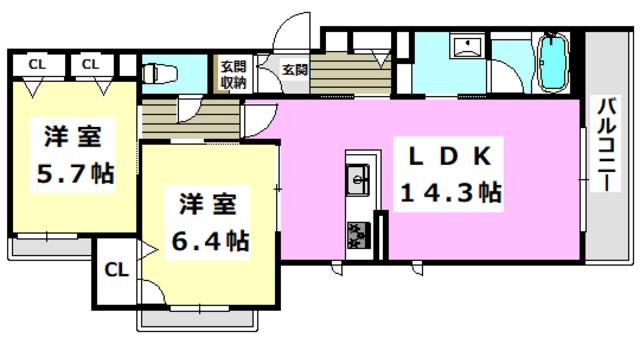 TRIM PLUS II MINAMIIBARAKI(2LDK/2階)の間取り写真