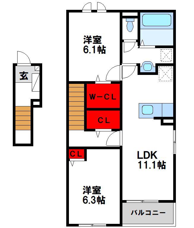 ウィスタリア I(2LDK/2階)の間取り写真