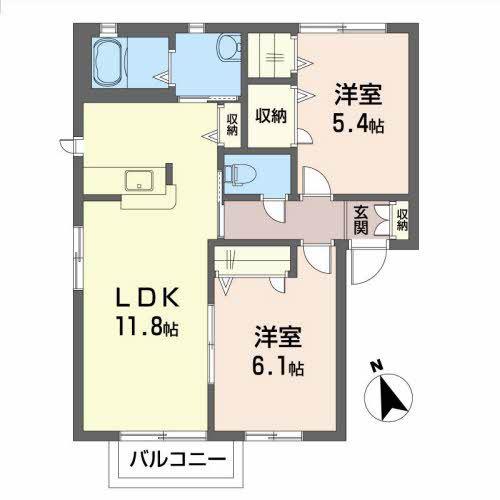 サザンハイツ(2LDK/2階)の間取り写真