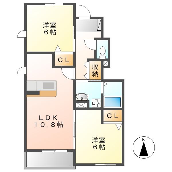 ベルメゾン都VII A棟(2LDK/1階)の間取り写真