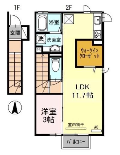 プラムコート(1LDK/2階)の間取り写真