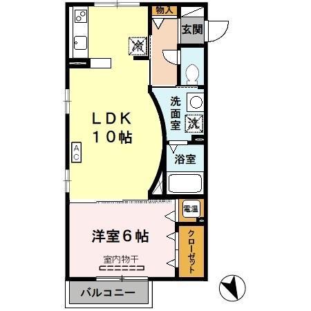 ヒルサイドレジデンスB棟(1LDK/2階)の間取り写真