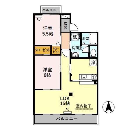 グランディールHAYASHI(2LDK/2階)の間取り写真