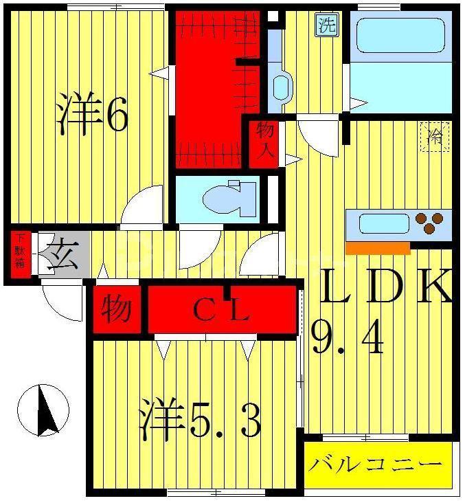 バリスサイト F(2LDK/2階)の間取り写真