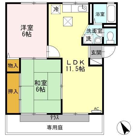 プレジール小野E棟(2LDK/1階)の間取り写真