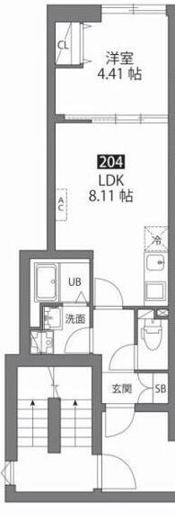 ルネコート大鳥居(1LDK/2階)の間取り写真