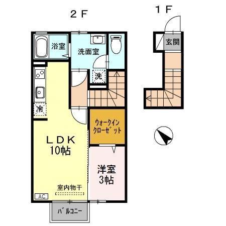 D-ROOM前沢(1LDK/2階)の間取り写真