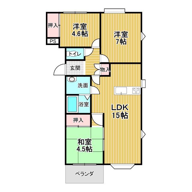 センターフィールド弐番館(3LDK/2階)の間取り写真