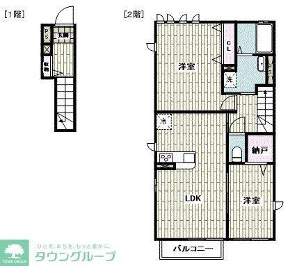 サントレスD棟(2LDK/2階)の間取り写真