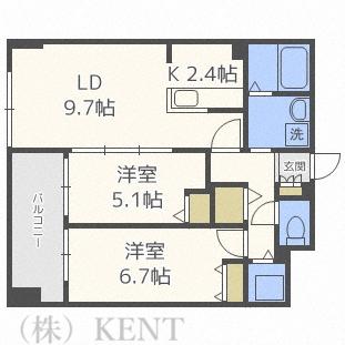 エナコート南円山(2LDK/6階)の間取り写真