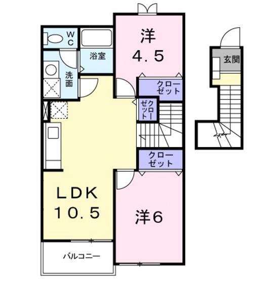 CROUDOOKUBOA棟(2LDK/2階)の間取り写真