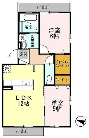 グランドゥール I棟(2LDK/3階)の間取り写真