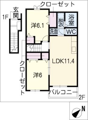 プロムナード(2LDK/2階)の間取り写真
