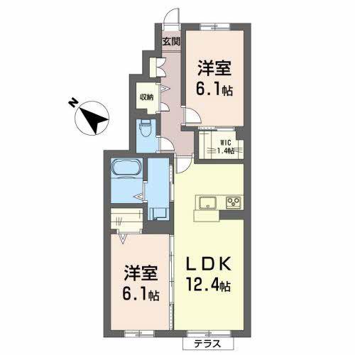 シャーメゾン ル シェル ロゼ(2LDK/1階)の間取り写真