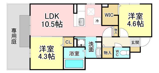 クレール本城II(2LDK/1階)の間取り写真
