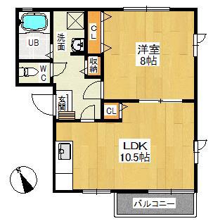 フレグランス・カラルーA棟(1LDK/2階)の間取り写真