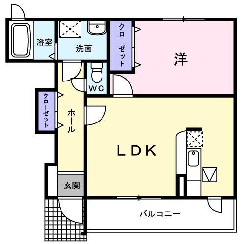 BELLE MAISON桜III(1LDK/1階)の間取り写真
