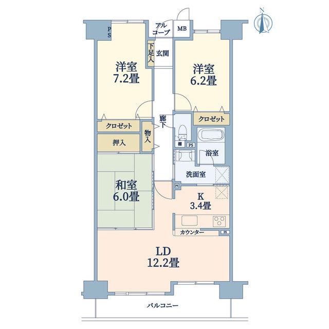 グランアークス千里山(3LDK/6階)の間取り写真