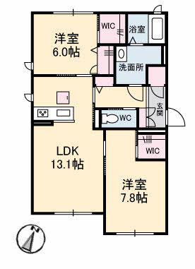 クレアガーデンB(2LDK/1階)の間取り写真
