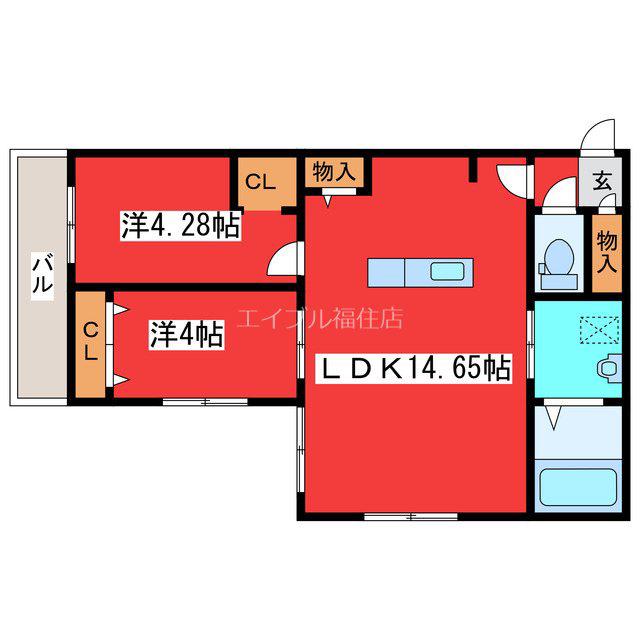 HIGHLIGHT FUKUZUMI(2LDK/4階)の間取り写真