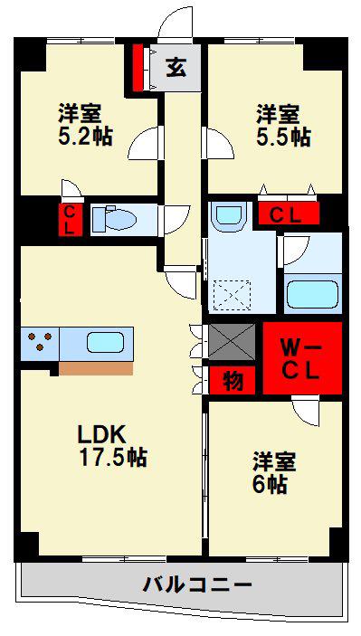 リオグランデ八幡(3LDK/5階)の間取り写真