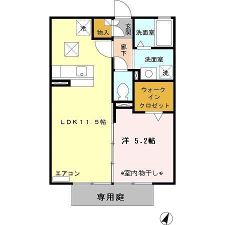 グランモア パーシモン(1LDK/1階)の間取り写真