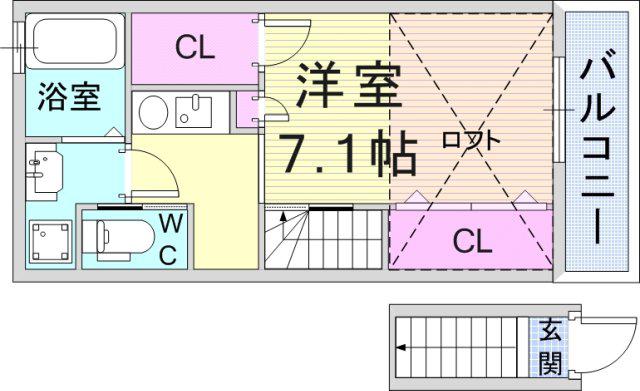ワコーレヴィアーノ西宮甲子園口(1K/2階)の間取り写真