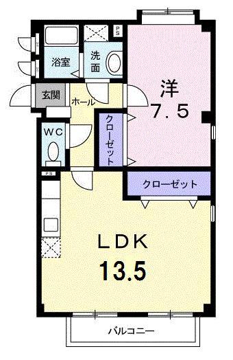 リバーサイド・ヴィラB棟(1LDK/1階)の間取り写真