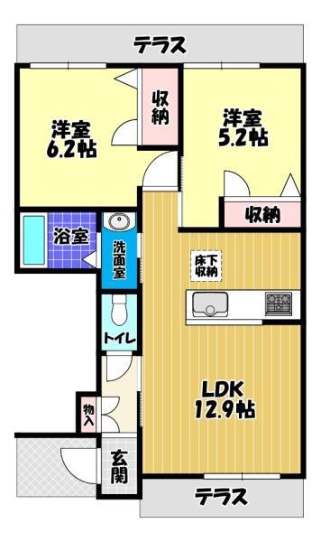 シャーメゾンガーデンズエステート(2LDK/1階)の間取り写真